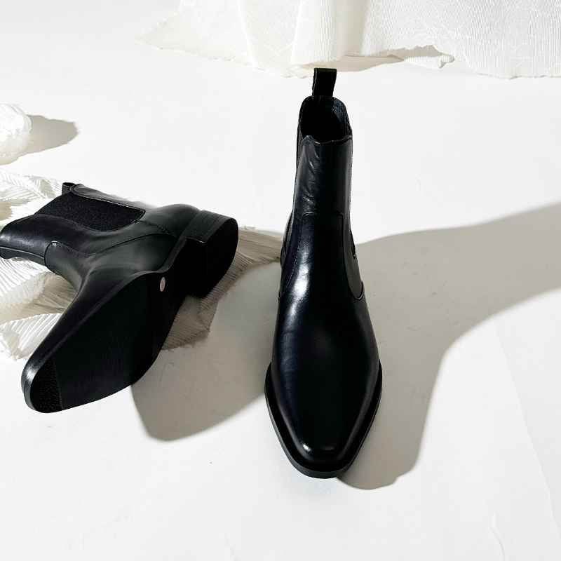 莲花府邸粗跟单里切尔西靴拼接