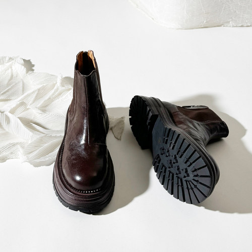 莲花府邸厚底猪皮切尔西靴