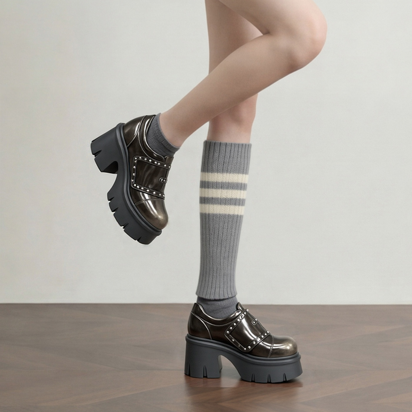 英伦风皮带扣7CM松糕鞋女厚底小个子增高真皮圆头单鞋牛皮革日常,女鞋,松糕（摇摇）鞋,淘宝优惠券,粉丝福利购,淘宝优惠卷