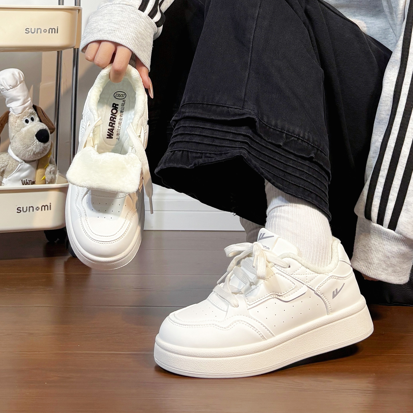 回力加绒小白鞋女冬季新款二棉鞋