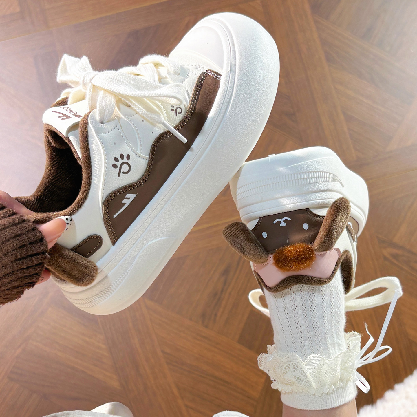 回力加绒保暖大头小白鞋女冬季