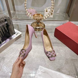 2025新款真皮仙女风法式复古方扣单鞋女高跟细跟浅口方头婚鞋女鞋