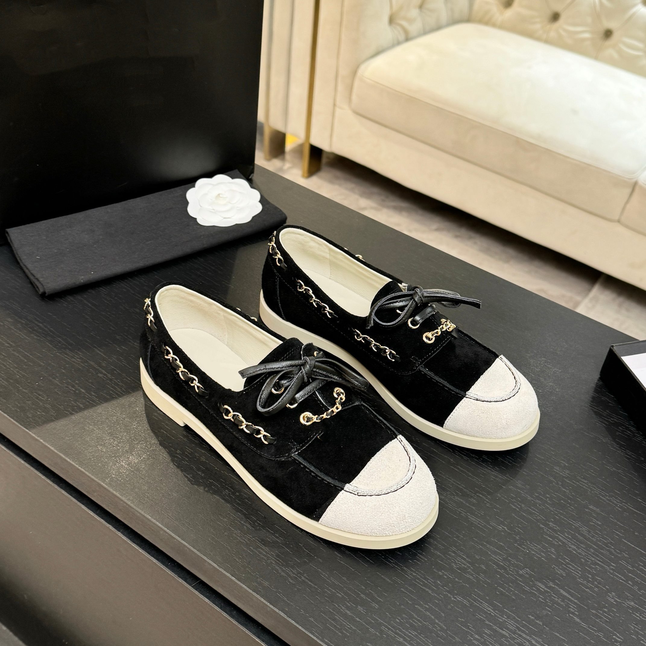 2025秋季新款真皮小香风拼色乐福鞋女链条系带时尚平底休闲鞋单鞋,女鞋,乐福鞋（豆豆鞋）,淘宝优惠券,粉丝福利购,淘宝优惠卷