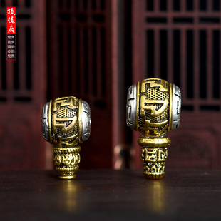 六字真言三通佛头 藏银色星月配饰套餐 金刚血丝白玉菩提DIY配件