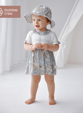 bubble tree婴儿连体衣假两件衣服新生儿哈衣爬服宝宝外出连衣裙