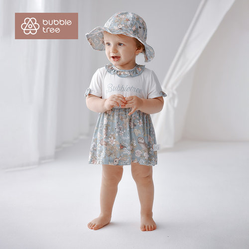 bubble tree婴儿连体衣假两件衣服新生儿哈衣爬服宝宝外出连衣裙