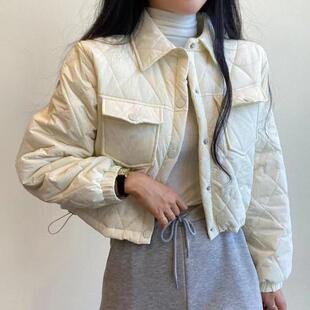 收腰短款棉服宽松翻领长袖外套女韩国chic秋冬减龄设计感抽绳系扣