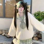 JK秋冬水貂绒温柔风毛茸茸针织开衫 外套 慵懒宽松日系毛衣女中长款