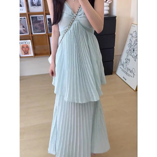 御姐新款 海边度假风拼接连衣裙女2025春季 裙子高级感挂脖吊带裙潮