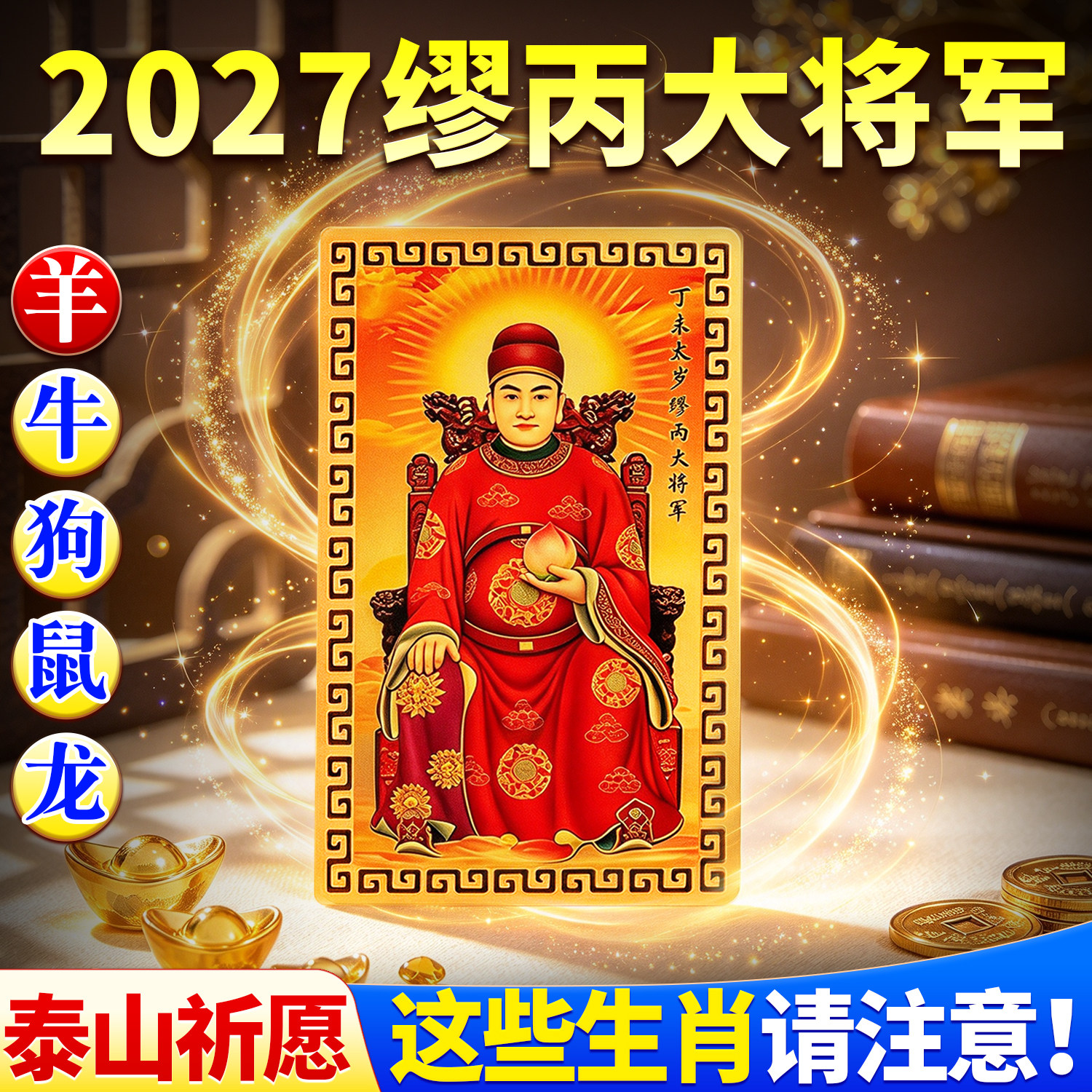 2027丁未年太岁缪丙大将军金卡羊年金属贴平安羊牛狗鼠龙本命属相