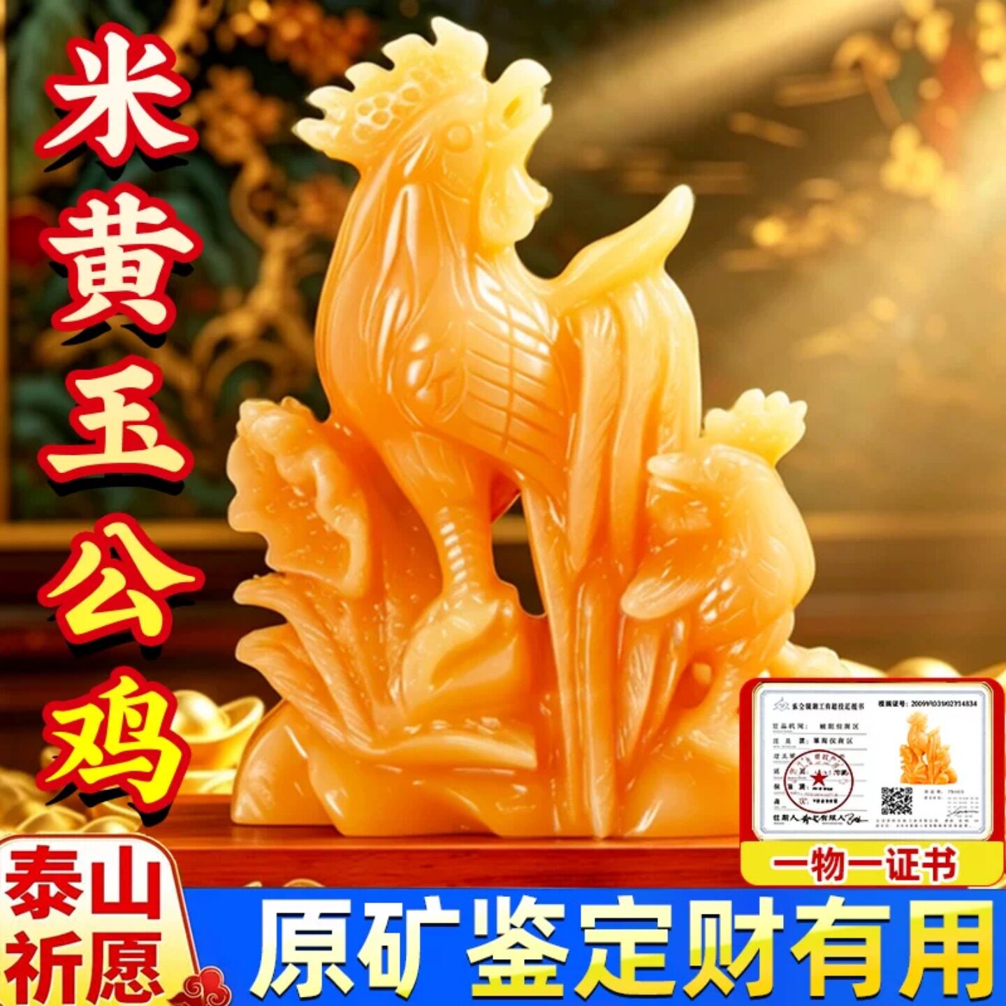 天然米黄玉公鸡摆件玉石制正西缺角补角卧室夫妻感情客厅店铺用