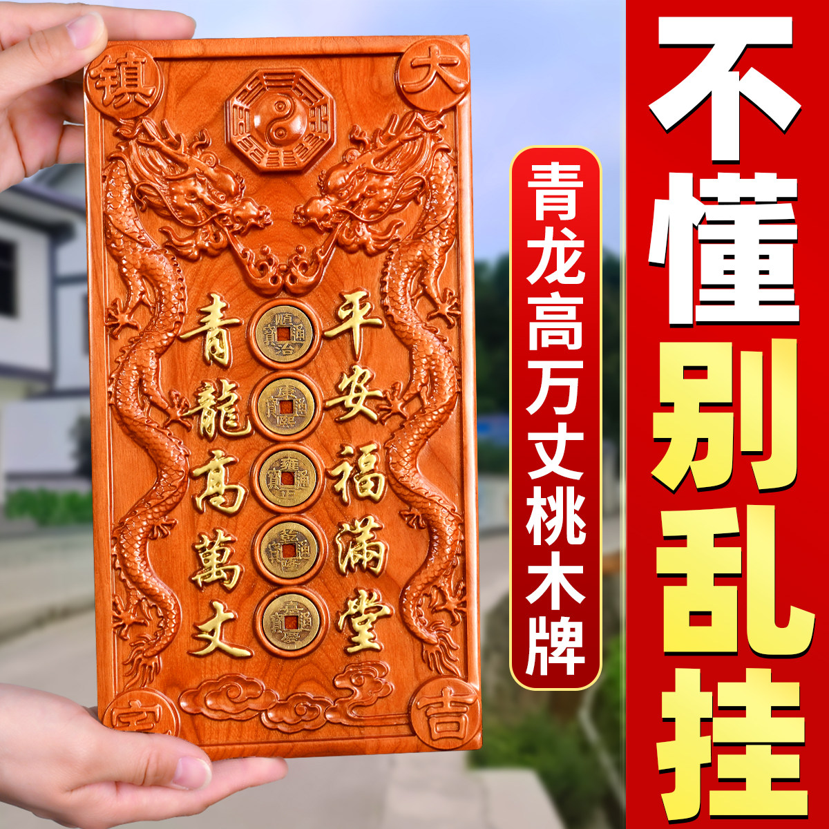 桃木青龙高万丈挂件室外镇隐藏宅五帝钱葫芦牌匾伸手邻居比我家高