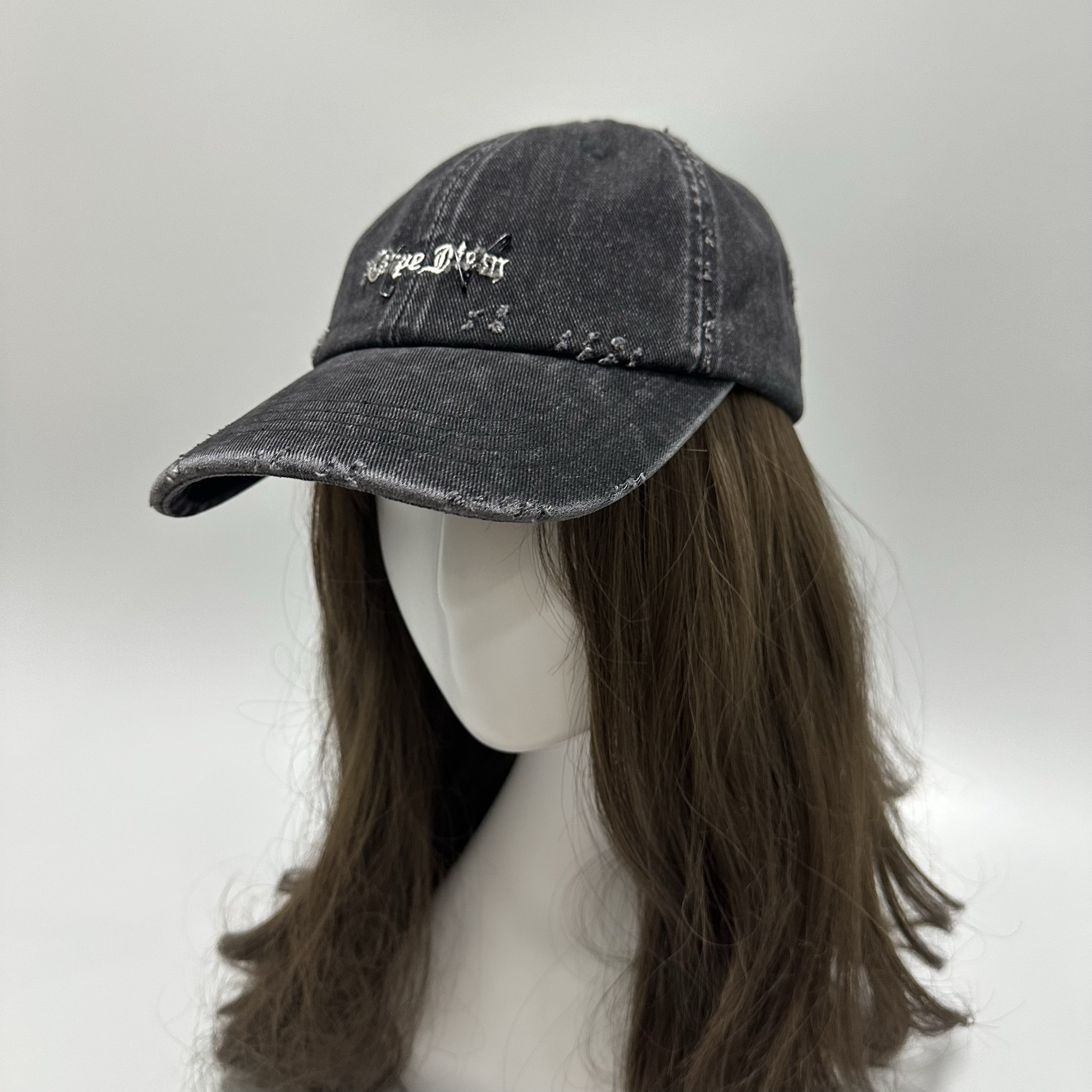 帽子女字母扣针牛仔布棒球帽秋季潮流时尚复古帽子洗水做旧鸭舌帽