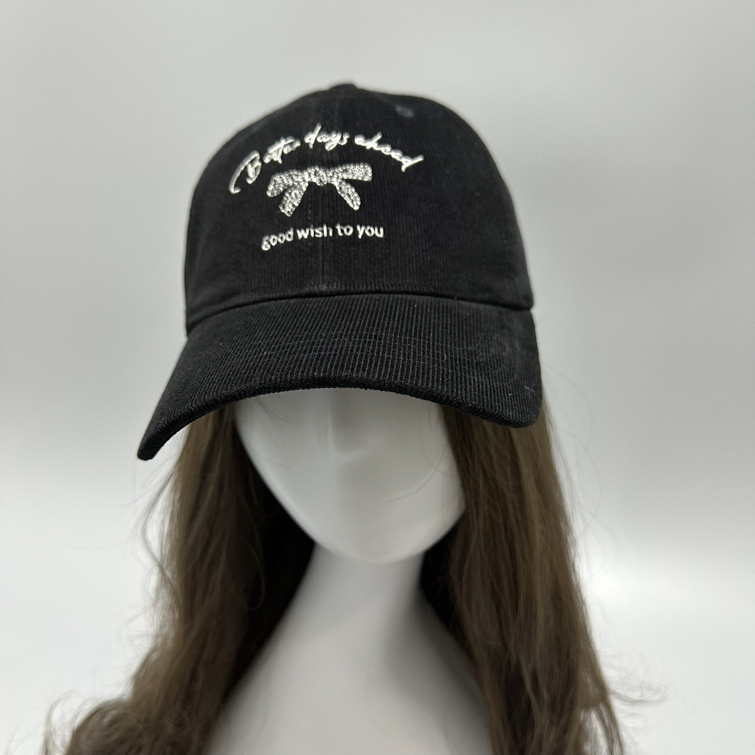 2025秋冬新款蝴蝶结刺绣灯芯绒棒球帽鸭舌帽子男女情侣复古文艺潮