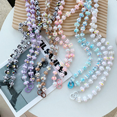 卡哇伊重工奶油手绘串珠斜挎长款 手机链条挂绳防丢彩色甜美DIY嗲