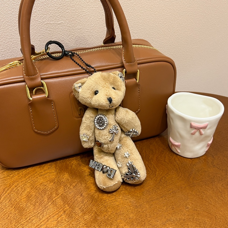 CH复古机车风街头潮酷十字架毛绒小熊钥匙扣包包挂件礼物装饰个性