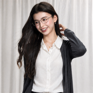 拼接假两件针织衫长袖女秋季老钱风单排扣常规时尚显瘦开衫百搭潮