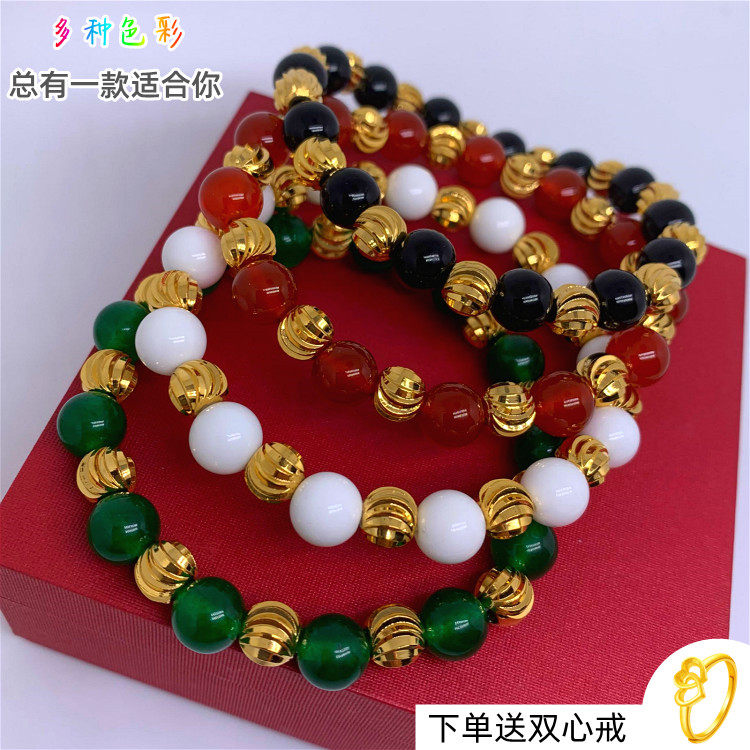 不掉色镀黄金西瓜珠子黑红手串