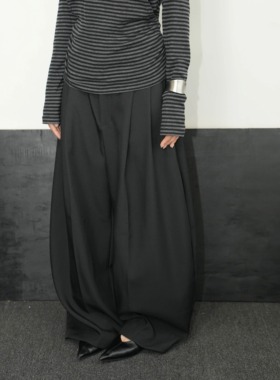 AIRROOM街头时髦调性低腰立体褶位垂感百搭慵懒通勤阔腿裤西装裤