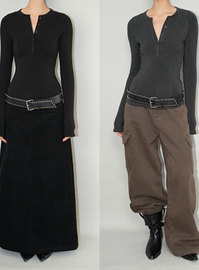 AIRROOM很显瘦的加绒极简亨利领圆领正肩修身百搭打底长袖T恤