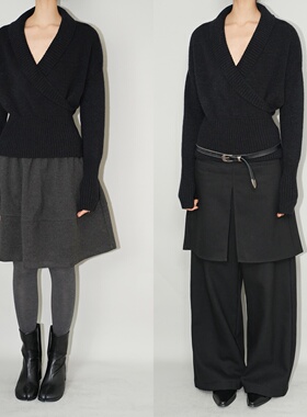 AIRROOM法式气质慵懒显瘦V领设计感保暖质感收腰毛衣打底针织上衣