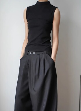 AIRROOM 时髦百搭高领背心无袖上衣女显瘦高级通勤2025夏纯色t恤