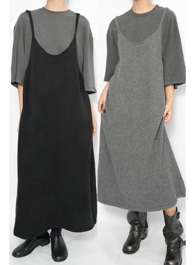 AIRROOM复古极简的松弛美学法式显瘦灯笼长裙吊带V领宽松连衣裙