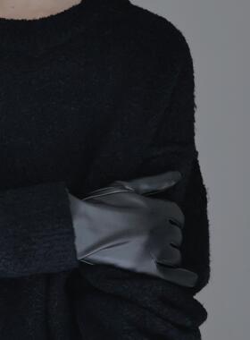 AIRROOM高级优雅质感皮手套羊毛拼接保暖抗寒复古原宿冬分指手套