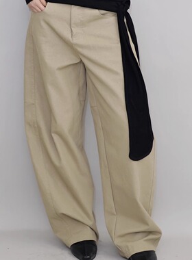 AIRROOM 弯刀设计感宽松显瘦百搭纯色休闲裤复古阔腿直筒长裤女