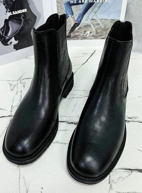 巴迪雅女鞋2024秋冬款欧洲站英伦风后拉链短靴真皮切尔西靴10663