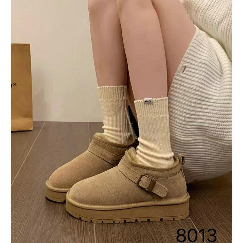 巴迪雅女鞋2024冬新款欧洲站真皮厚底时尚皮带扣雪地靴女棉鞋8013