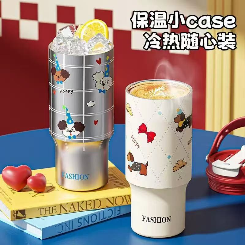 严选新款保温杯卡通双饮不锈钢大容量女生高颜值学生吸管杯