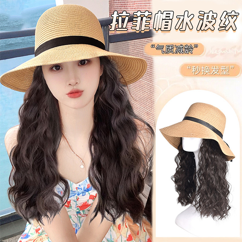 假发帽子连体式夏天遮阳防晒编织