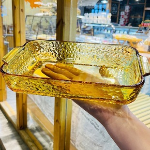 烤箱微波炉专用蒸鱼盘子 玻璃烤盘耐高温托盘水果盘长方形家用欧式