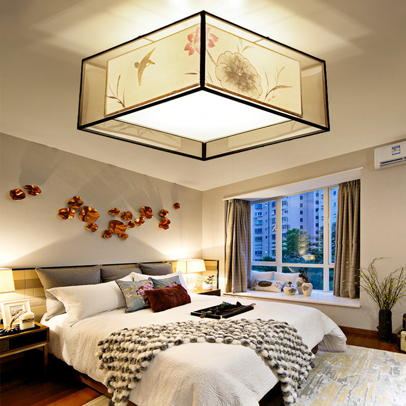 包邮新中式正方形手绘布艺吸顶灯 LED客厅卧室书房 现代餐厅灯饰,家装灯饰光源,餐厅吊灯,淘宝优惠券,粉丝福利购,淘宝优惠卷