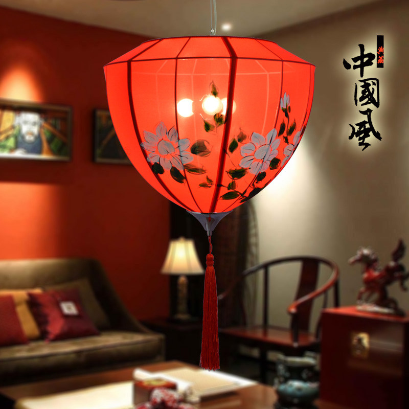 中式手绘布艺吊灯客厅餐厅会所包厢茶楼酒店过道工程定制红色灯笼,家装灯饰光源,餐厅吊灯,淘宝优惠券,粉丝福利购,淘宝优惠卷