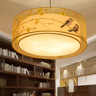 包邮新中式客厅吊灯简约餐厅圆形吸顶灯酒店茶楼会所仿古羊皮灯具