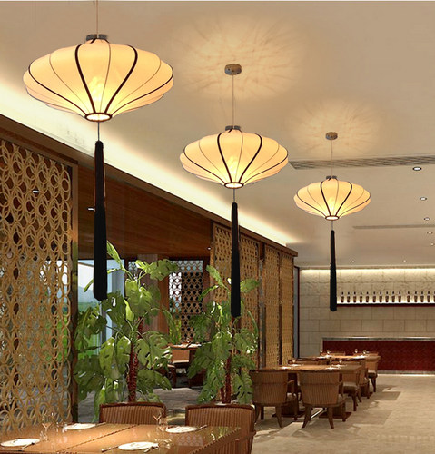 包邮创意中国风灯笼酒店灯具节能灯手工led吊灯客厅中式布艺餐厅