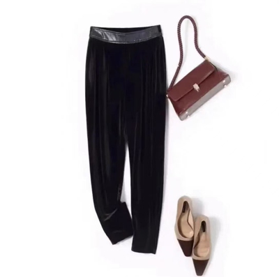 2025金丝绒哈伦休闲春季新款大码妈妈装宽松裤子直筒休闲裤