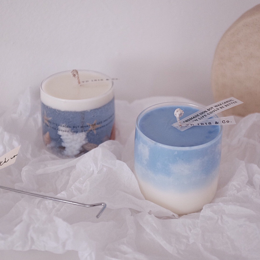 TDIRISCO INS 手工天空云朵海洋贝壳香薰蜡烛卧室助眠七夕节礼物