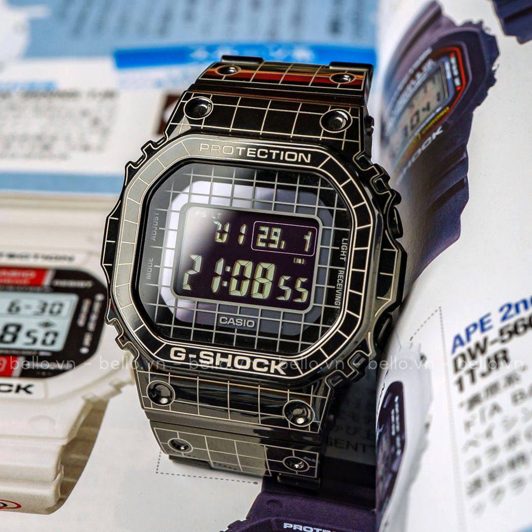 casio 电波太阳能蓝牙金属方块镭射雕刻网格gmw-b5000cs b5000gd