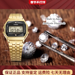 【特价】卡西欧复古金属方块镶钻小金表A159WGED A159WA A159WGEA