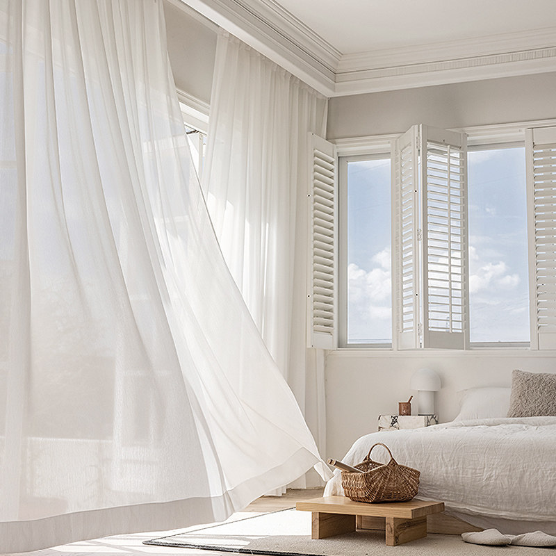 压皱肌理白纱透光微透人加高6米梦幻loft客厅窗纱阳台卧室纱帘
