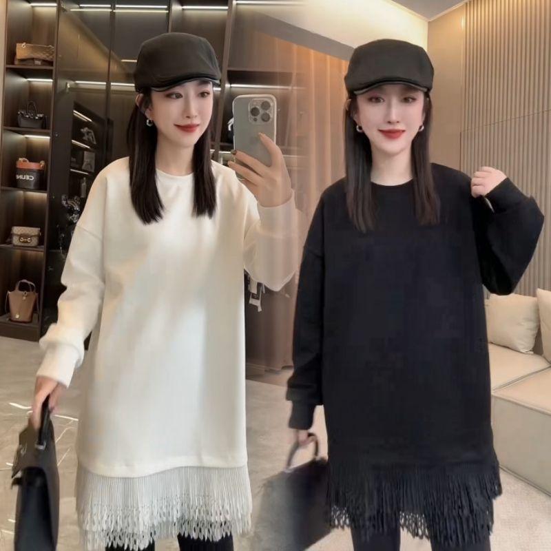 法式连衣裙女气质荷叶拼接圆领