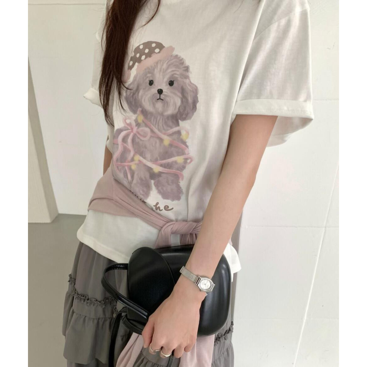 韩国小众ins可爱动物狗狗印花夏季新款宽松休闲甜美风短袖T恤女潮