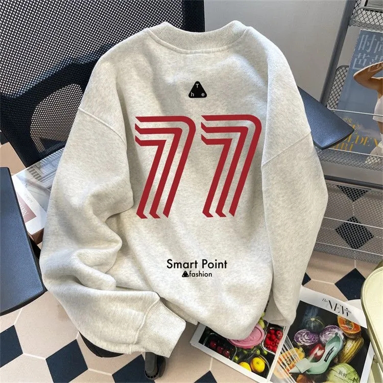 纯棉2025新款时尚卫衣女装秋冬加绒加厚宽松显瘦圆领套头长袖上衣