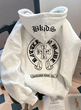 潮流情侣外套美式嘻哈风哥特字母连帽卫衣男女装宽松长袖潮牌上衣