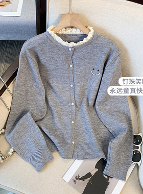 宽松慵懒风初秋红色针织开衫女新款内搭毛衣外套百搭时尚长袖上衣