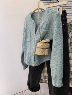 捡漏小香风浣熊绒针织衫毛衣外套女春秋季秋冬高级感针织开衫2025