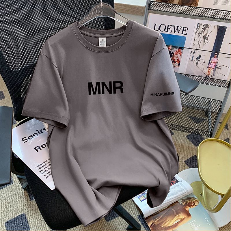 捡漏灰色洋气减龄纯棉短袖t恤女男装2024新款夏季正肩显瘦上衣服